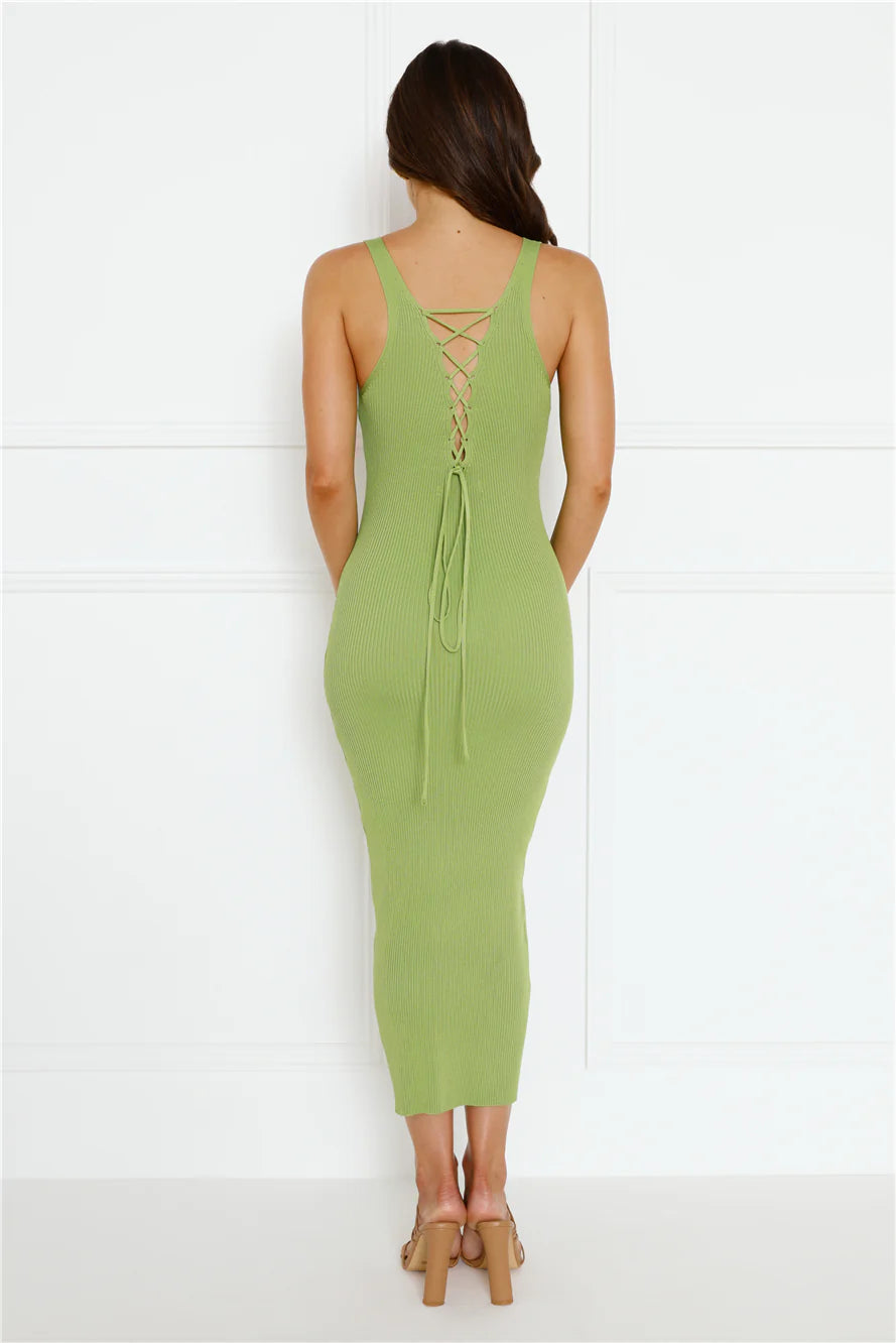 Rotation Ribbed Midi Dress Green