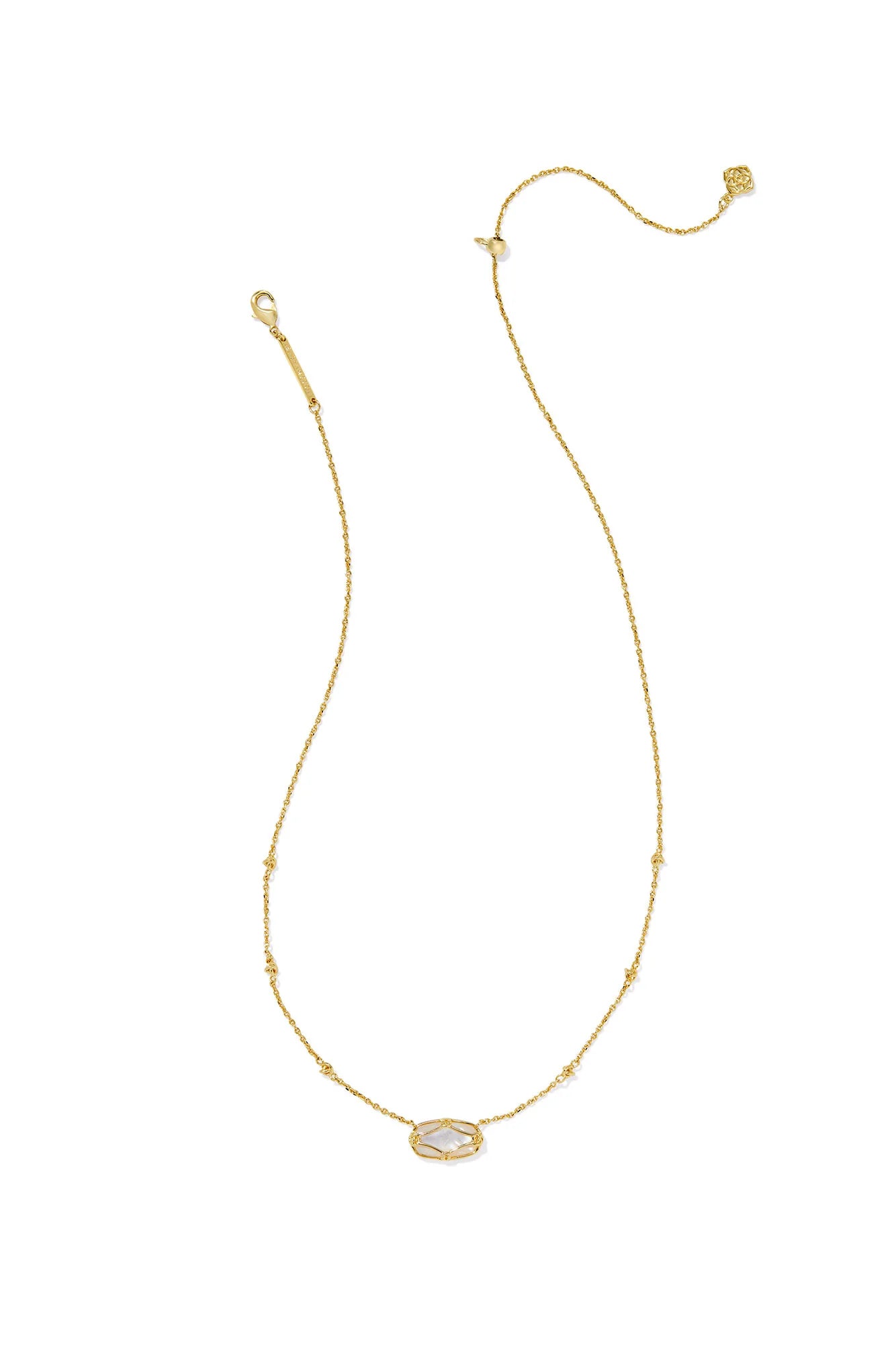 Elisa Lattice Frame Gold Short Pendant Necklace Ivory Mother Of Pearl