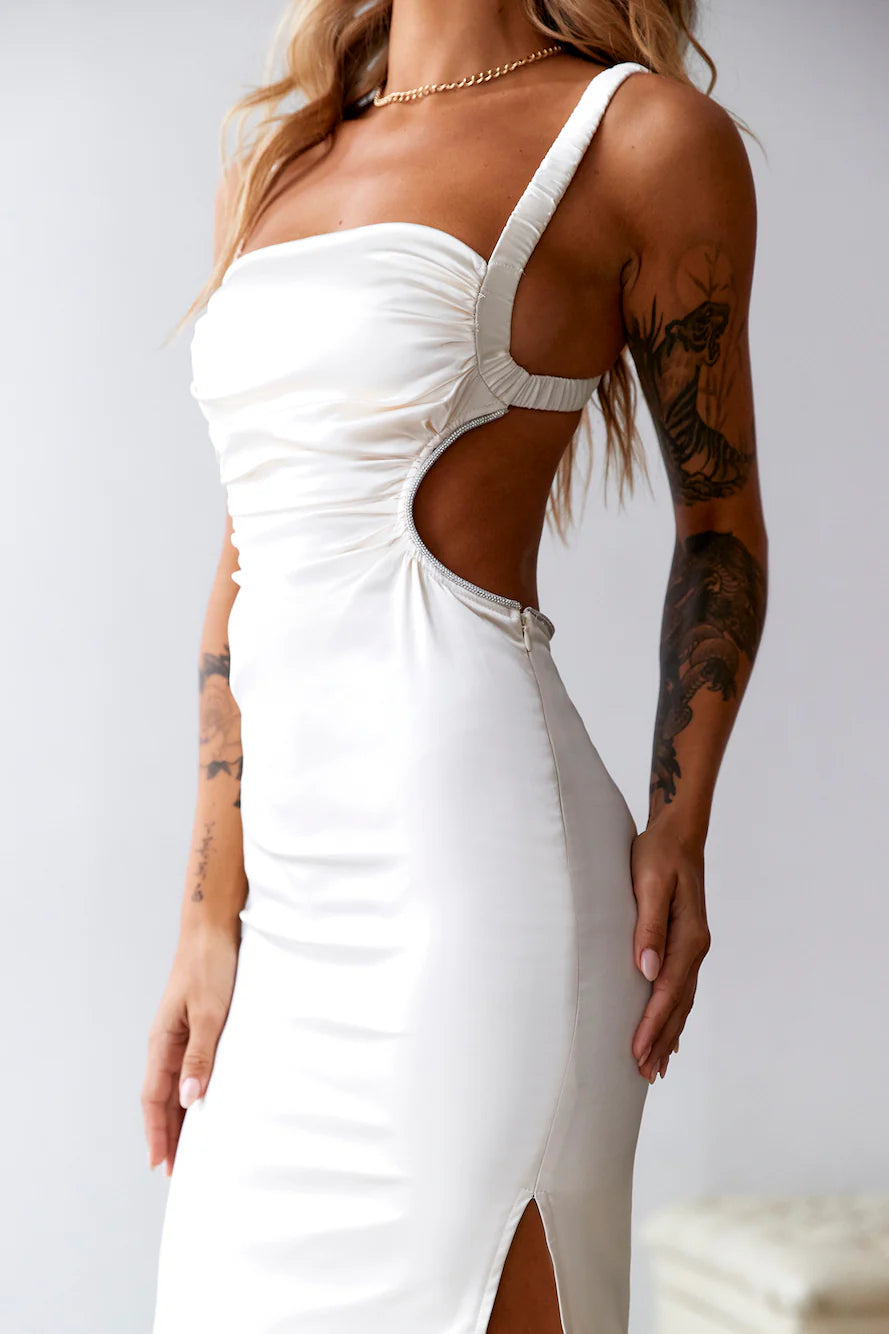 Bet U Wanna Satin Midi Dress Champagne