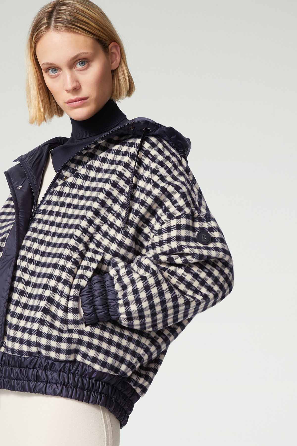 Bogner Svenja Geniş Kesim Kapüşonlu Ekoseli Yün Ceket-Libas Trendy Fashion Store