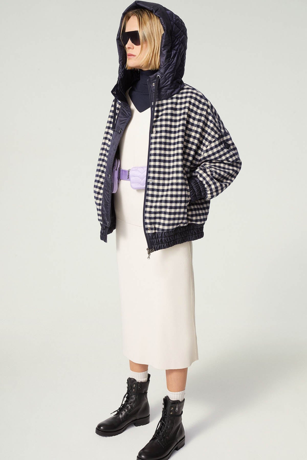 Bogner Svenja Geniş Kesim Kapüşonlu Ekoseli Yün Ceket-Libas Trendy Fashion Store