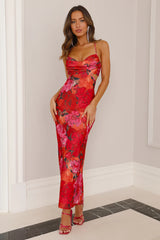 On A Escape Satin Midi Dress Red