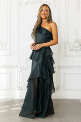 Autumn's Embrace One Shoulder Maxi Dress Hunter Green