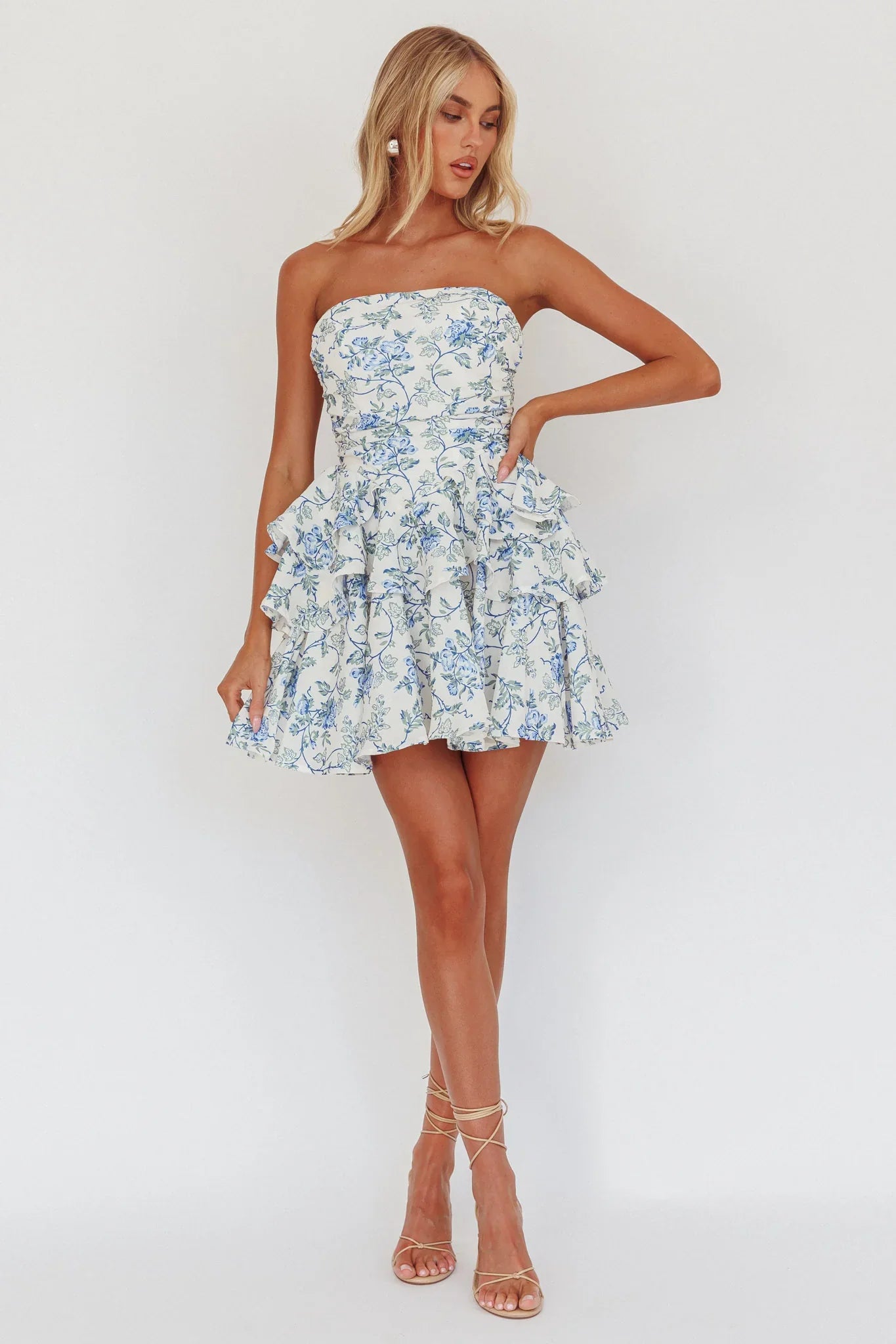 Like Me Tied Back Layered Mini Dress Floral Blue