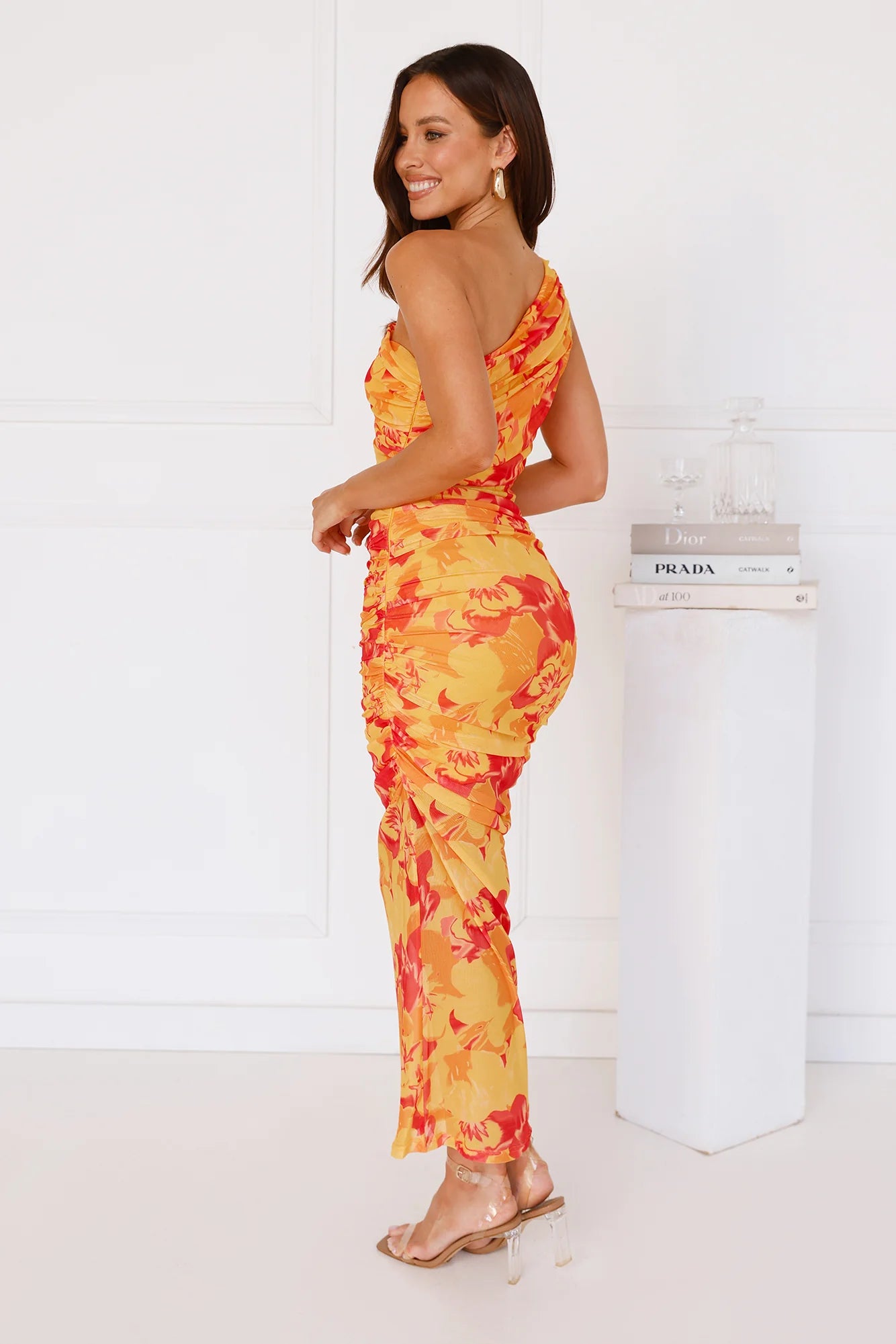 Glow Sticks One Shoulder Mesh Maxi Dress Yellow