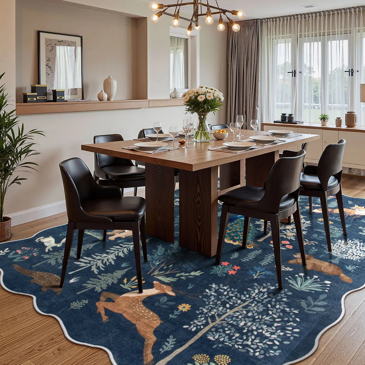 Javelle Washable Jungle Animal Fauves Blue Rug Area Rugs Lahome 6' x 9'