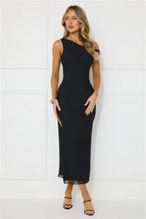 Lost In The Music Mesh Off Shoulder Midi Dress Black