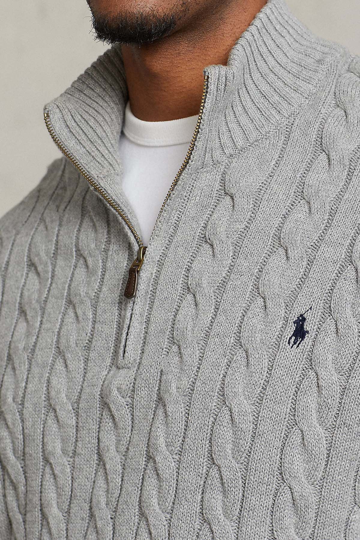 Polo Ralph Lauren Yarım Fermuarlı Dik Yaka Saç Örgü Triko-Libas Trendy Fashion Store