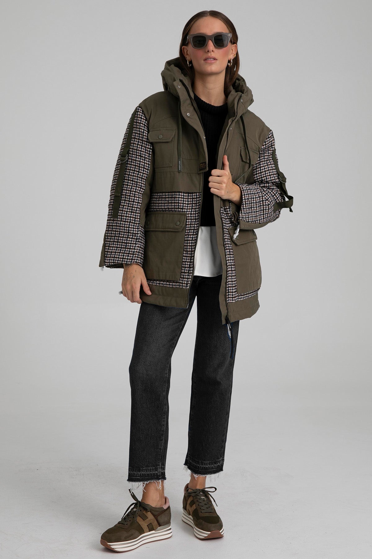 Replay Piye Dö Pul Desenli Kapüşonlu Puffer Mont-Libas Trendy Fashion Store