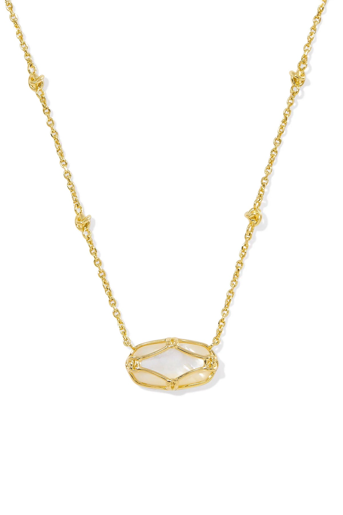Elisa Lattice Frame Gold Short Pendant Necklace Ivory Mother Of Pearl