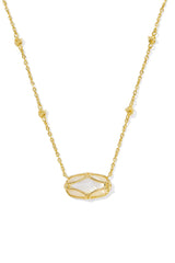Elisa Lattice Frame Gold Short Pendant Necklace Ivory Mother Of Pearl