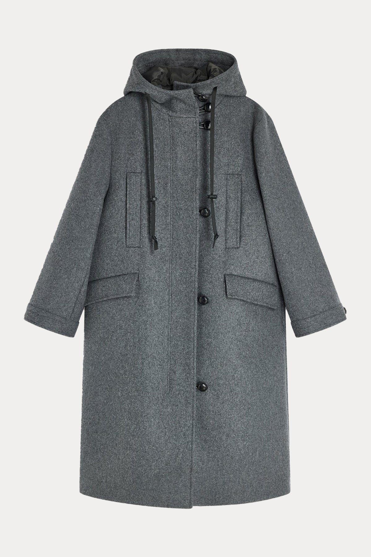 Semicouture Geniş Kesim Kapüşonlu Yün Kaban