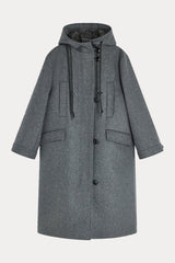 Semicouture Geniş Kesim Kapüşonlu Yün Kaban