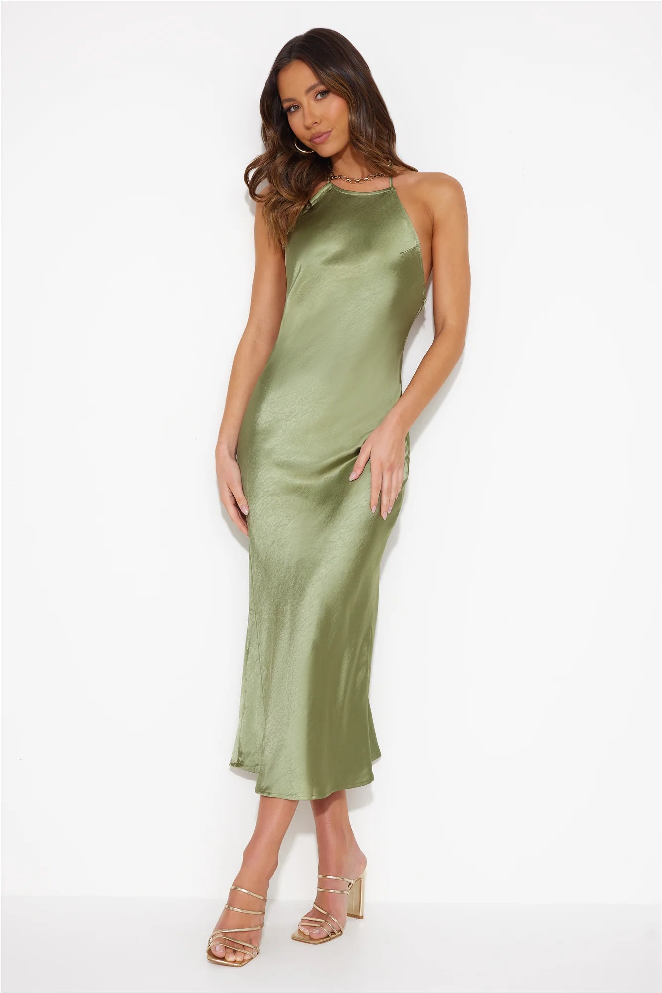 Mood For Luxe Satin Maxi Dress Green