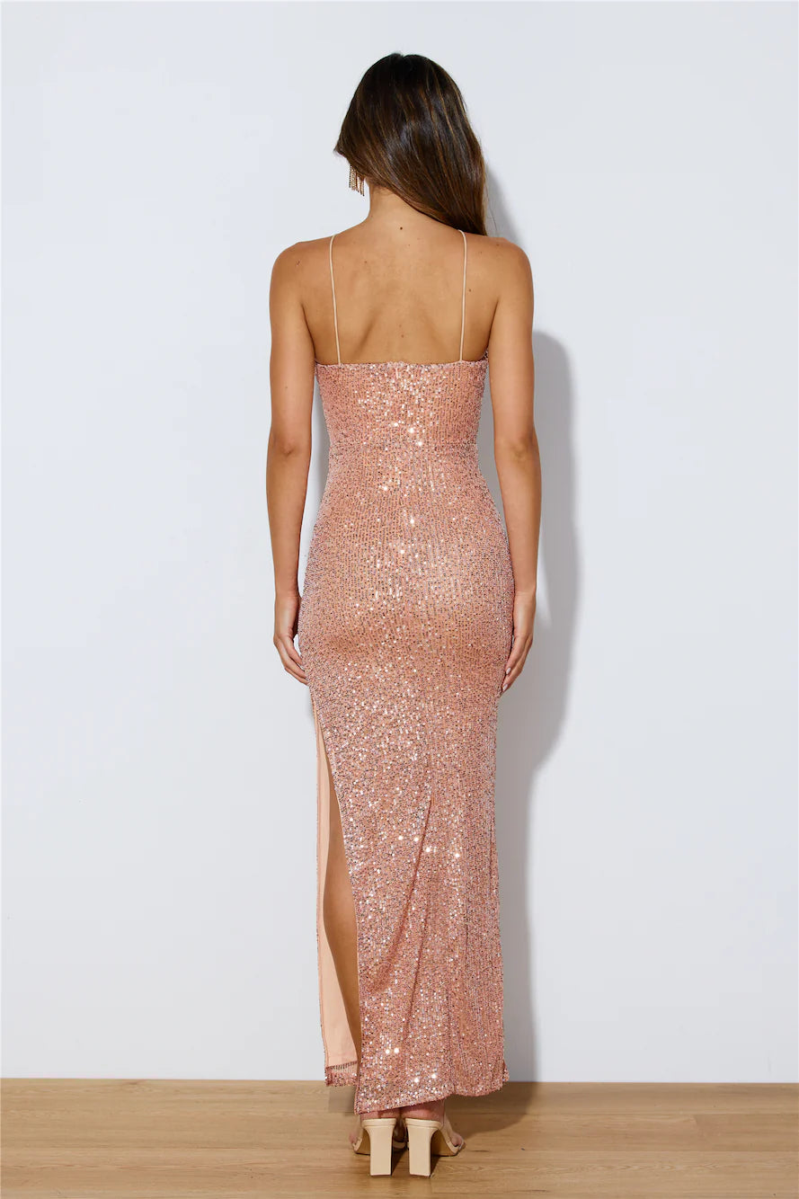 So Outta My Mind Maxi Dress Sequin Gold