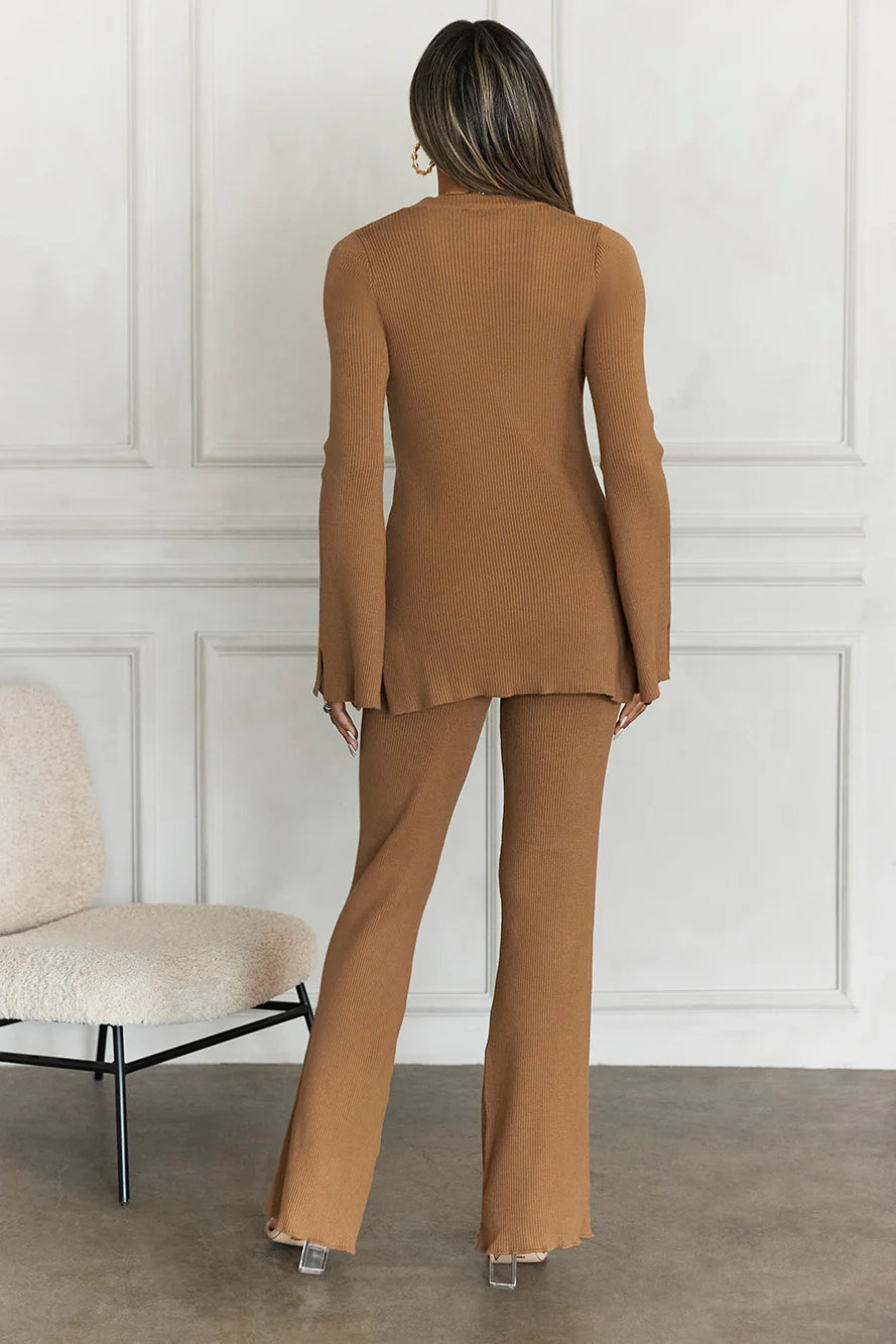 Cosy Holidays Long Sleeve Ribbed Top Brown
