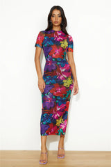 RUNAWAY Romance Midi Mesh Dress Black Floral