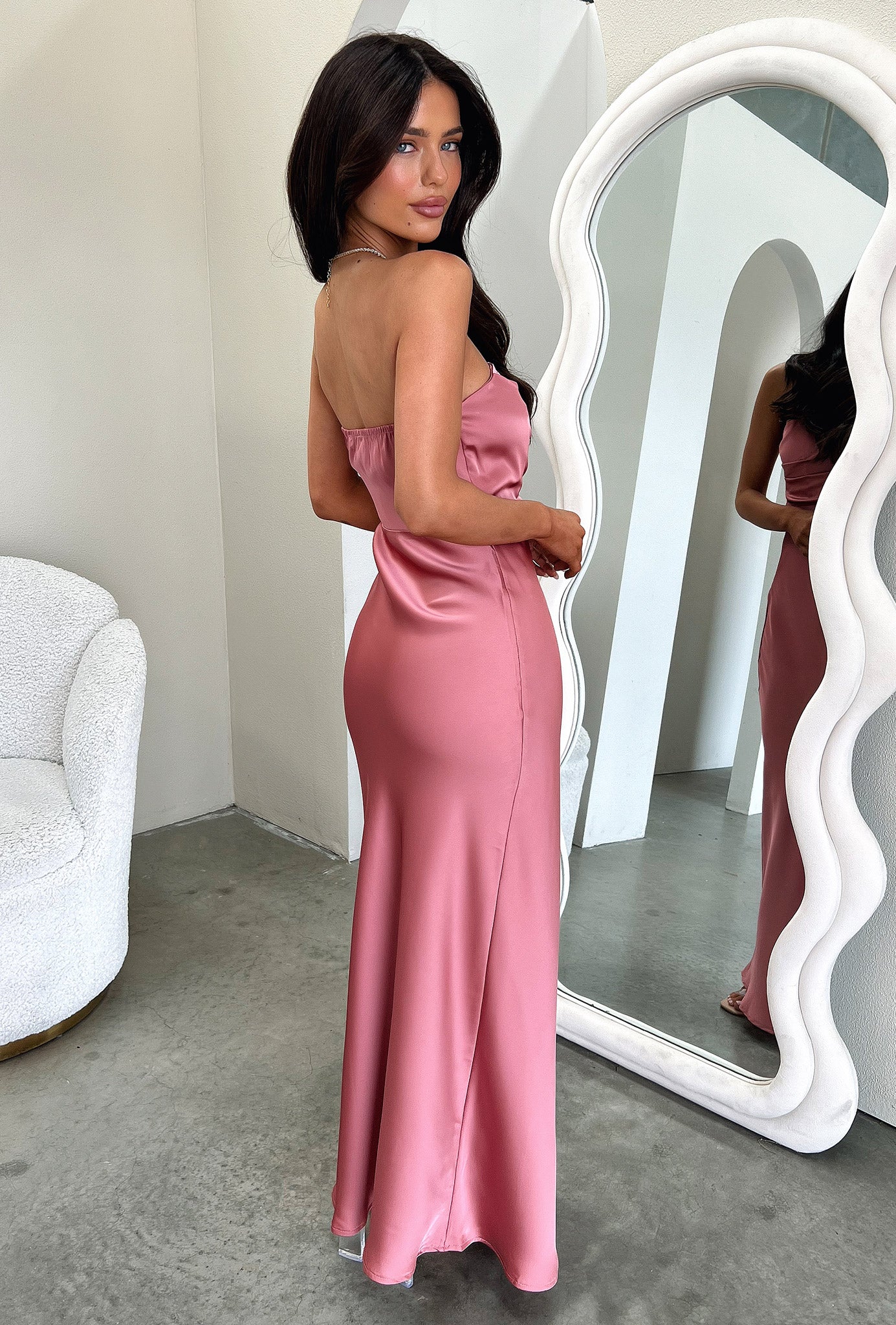 Elio Strapless Satin Maxi Dress - Rose