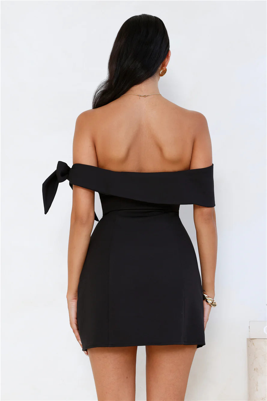 Seashell Dream Off Shoulder Mini Dress Black
