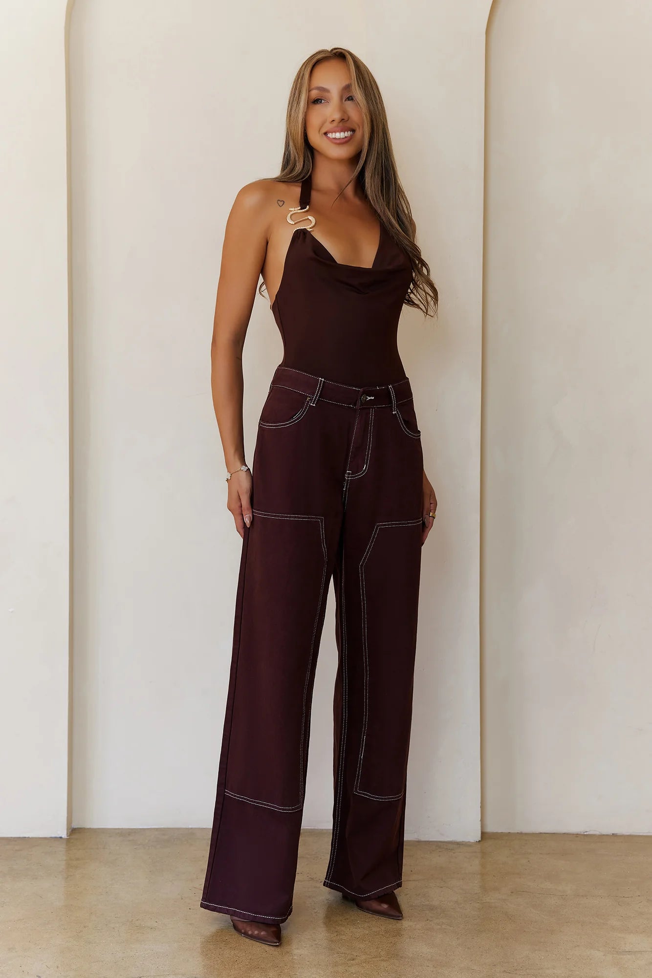 Billionaire Babe Halter Top Brown