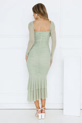 Dreamy Collection Mesh Long Sleeve Maxi Dress Sage