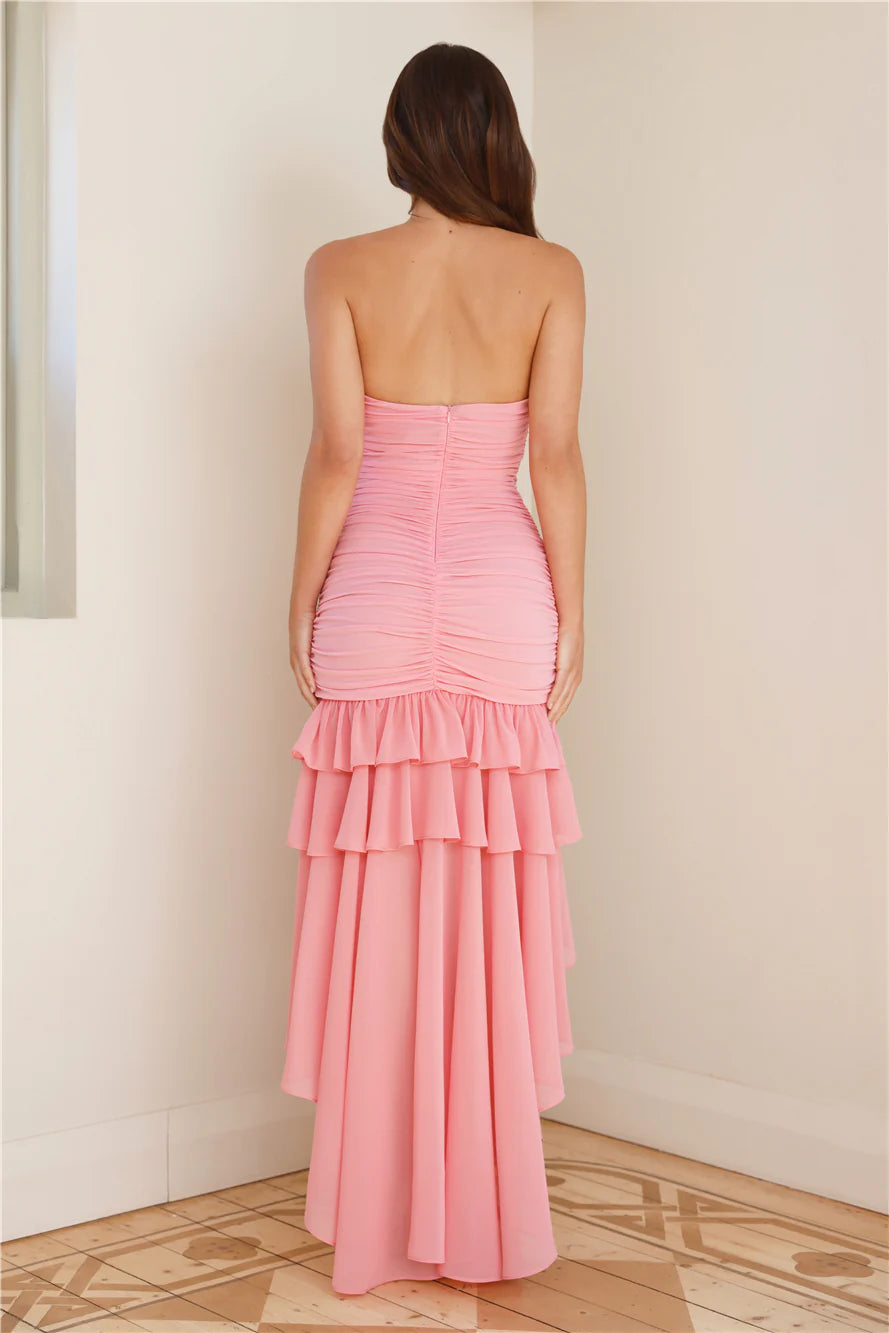 A Night In Wonderland Strapless Maxi Dress Pink