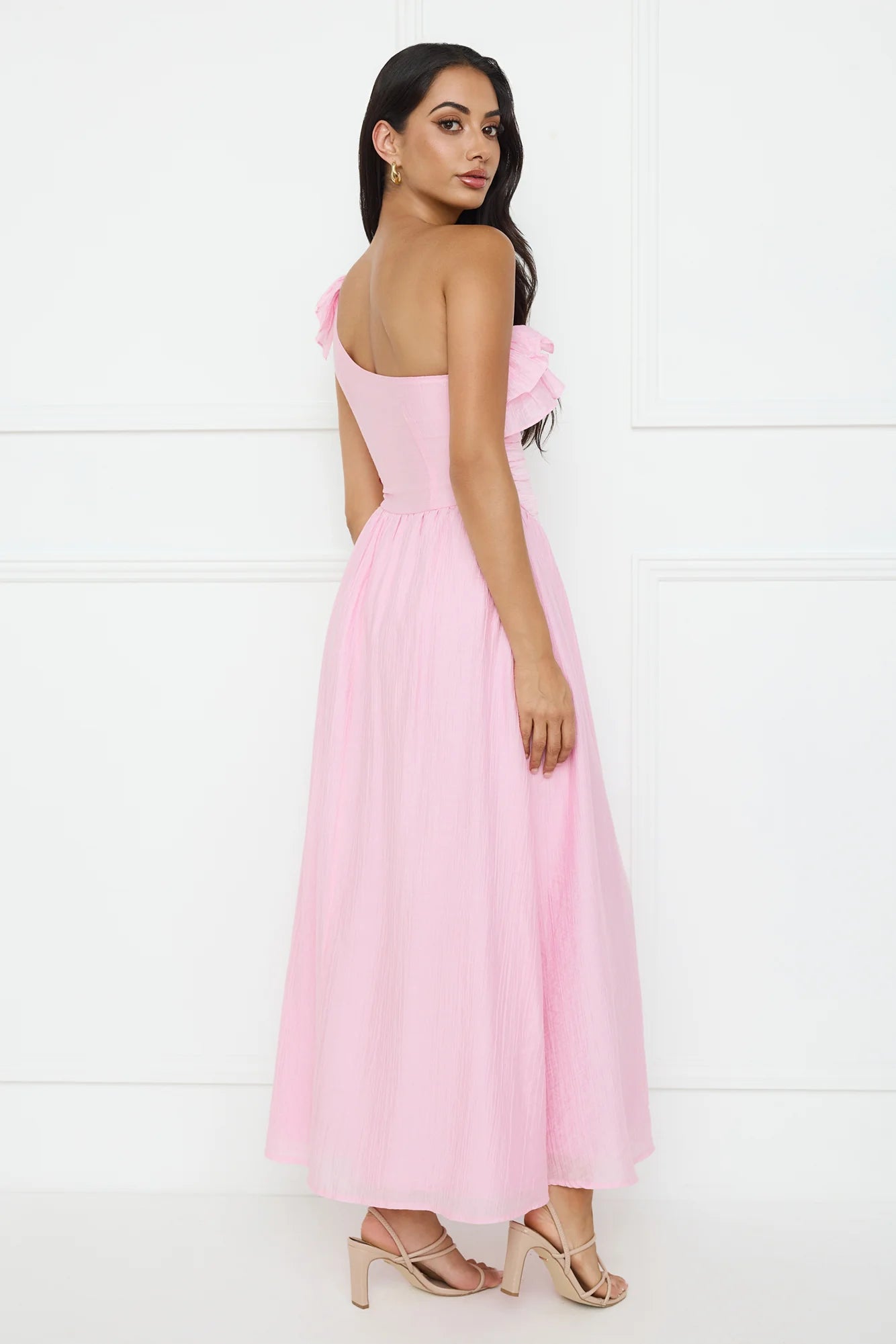 Pastel Dream One Shoulder Maxi Dress Pink