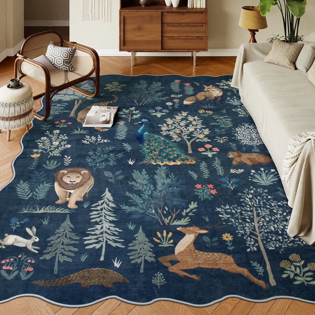 Javelle Washable Jungle Animal Fauves Blue Rug Area Rugs Lahome