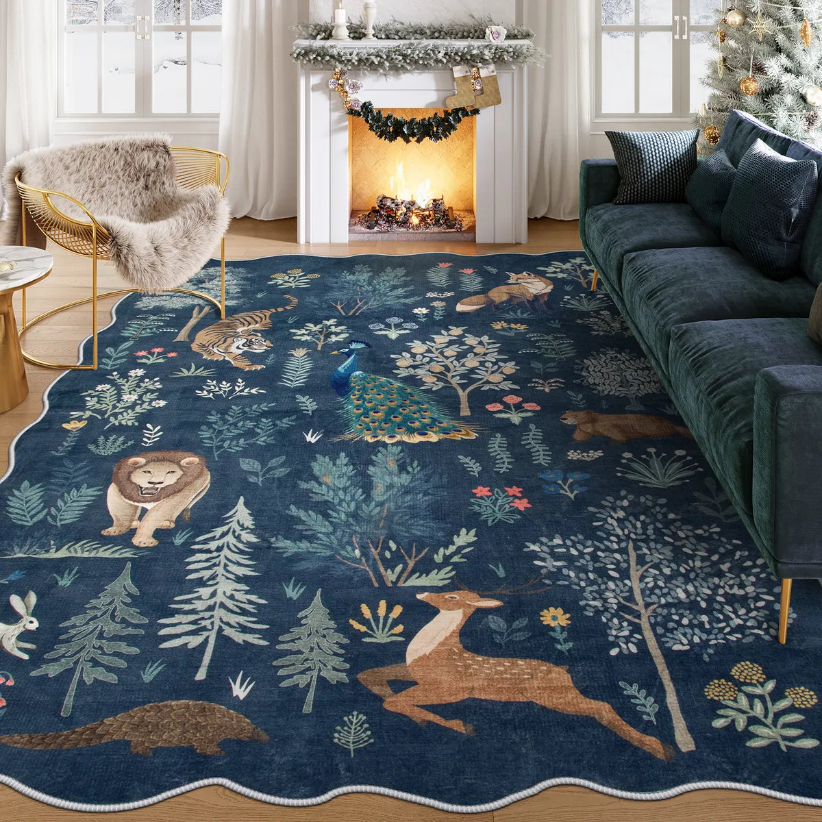 Javelle Washable Jungle Animal Fauves Blue Rug Area Rugs Lahome 8' x 10'