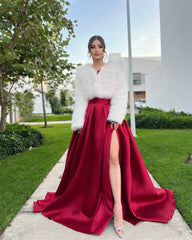 Sonicelife Customized Side High Split Long Trailing Off Shoulder Prom Dresses Bow vestidos de noche Mesh Gloves Formal Evening-(PRE-ORDER)