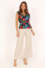 Patrice Frill Peplum Top - Navy Blue