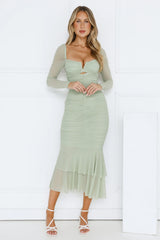 Dreamy Collection Mesh Long Sleeve Maxi Dress Sage