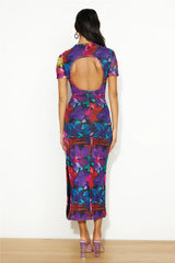 RUNAWAY Romance Midi Mesh Dress Black Floral