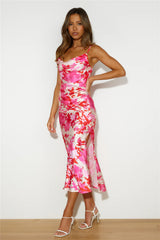 Style Tree Satin Midi Dress Pink