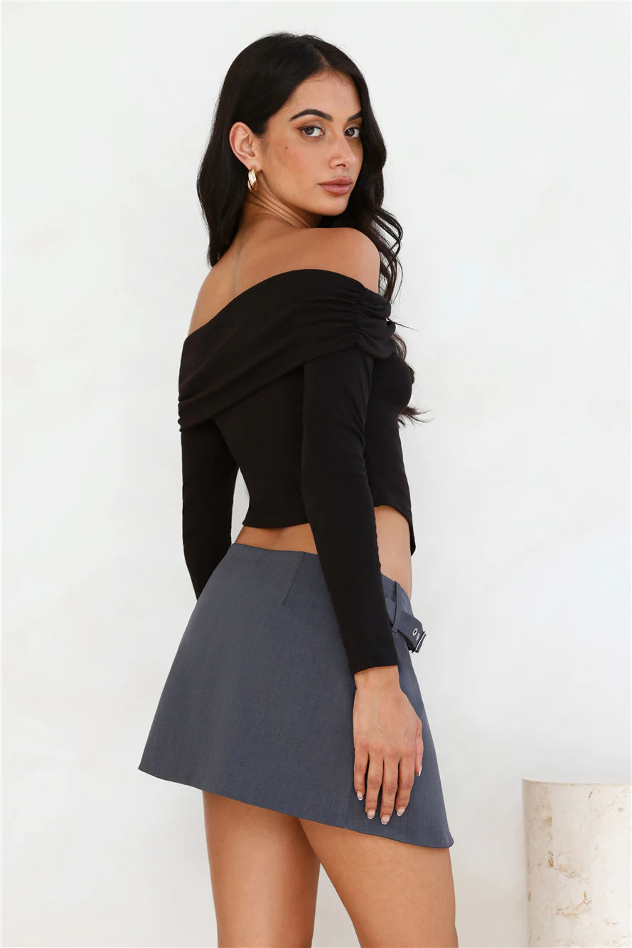 Power Of Basics Off Shoulder Long Sleeve Top Black