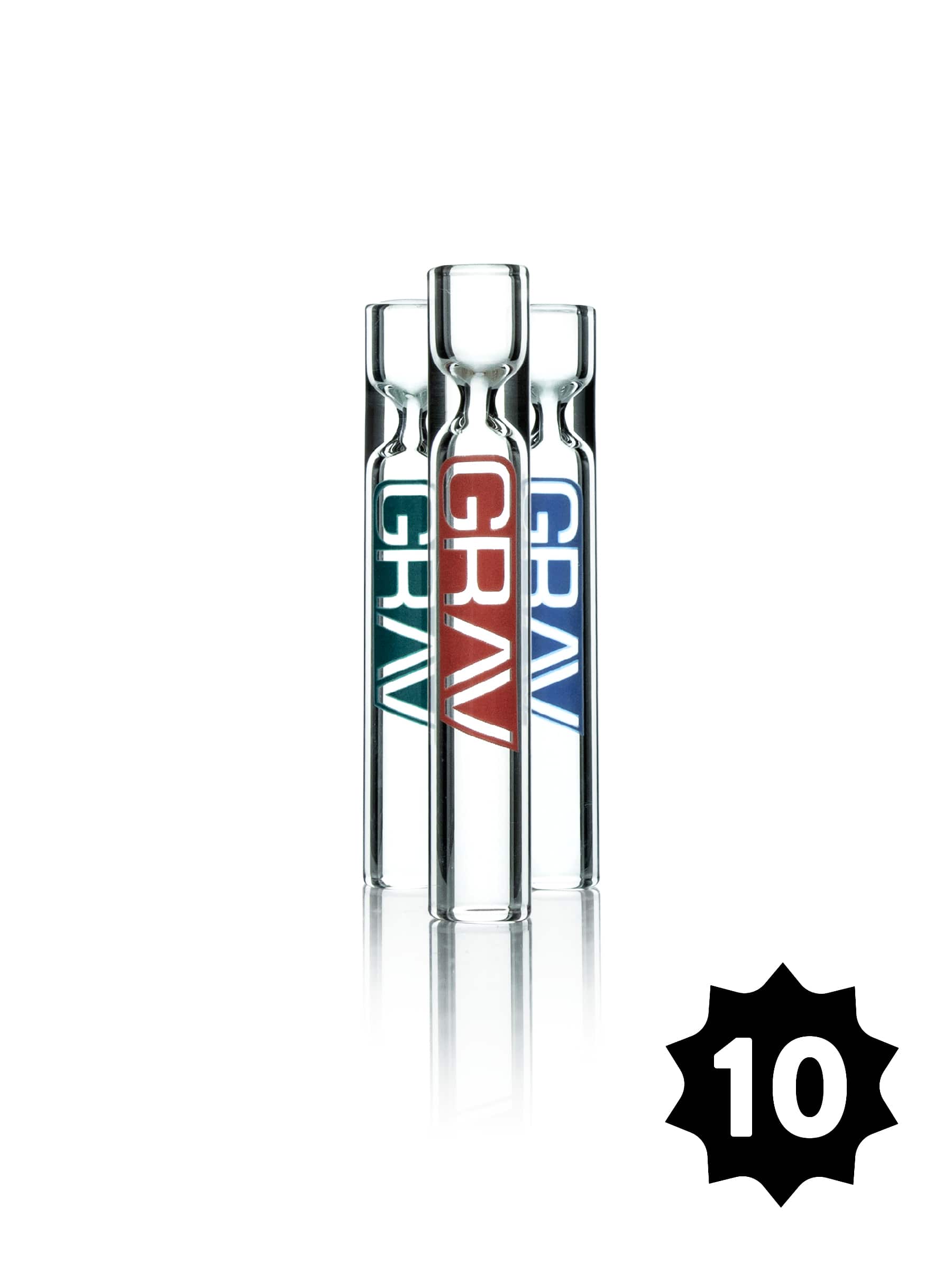 Pack of 10 GRAV Clear Taster 9mm Chillum Hand Pipes for Dry Herbs, Front View