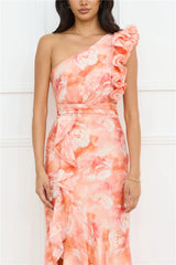Serene Chic One Shoulder Maxi Dress Peach