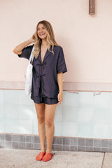 Aaliyah Chambray Tie Front Top - Dark Wash