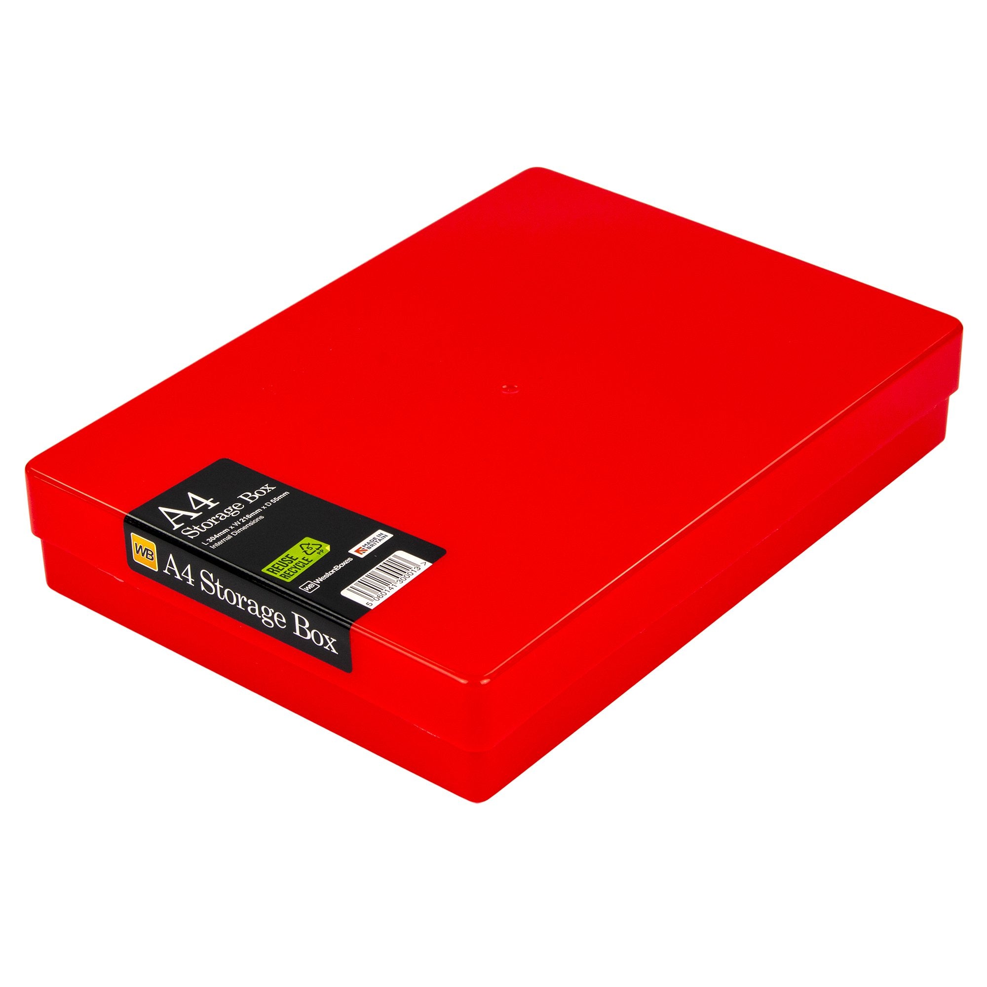 Red / Transparent, WestonBoxes Plastic A4 Paper Storage Box With Lid