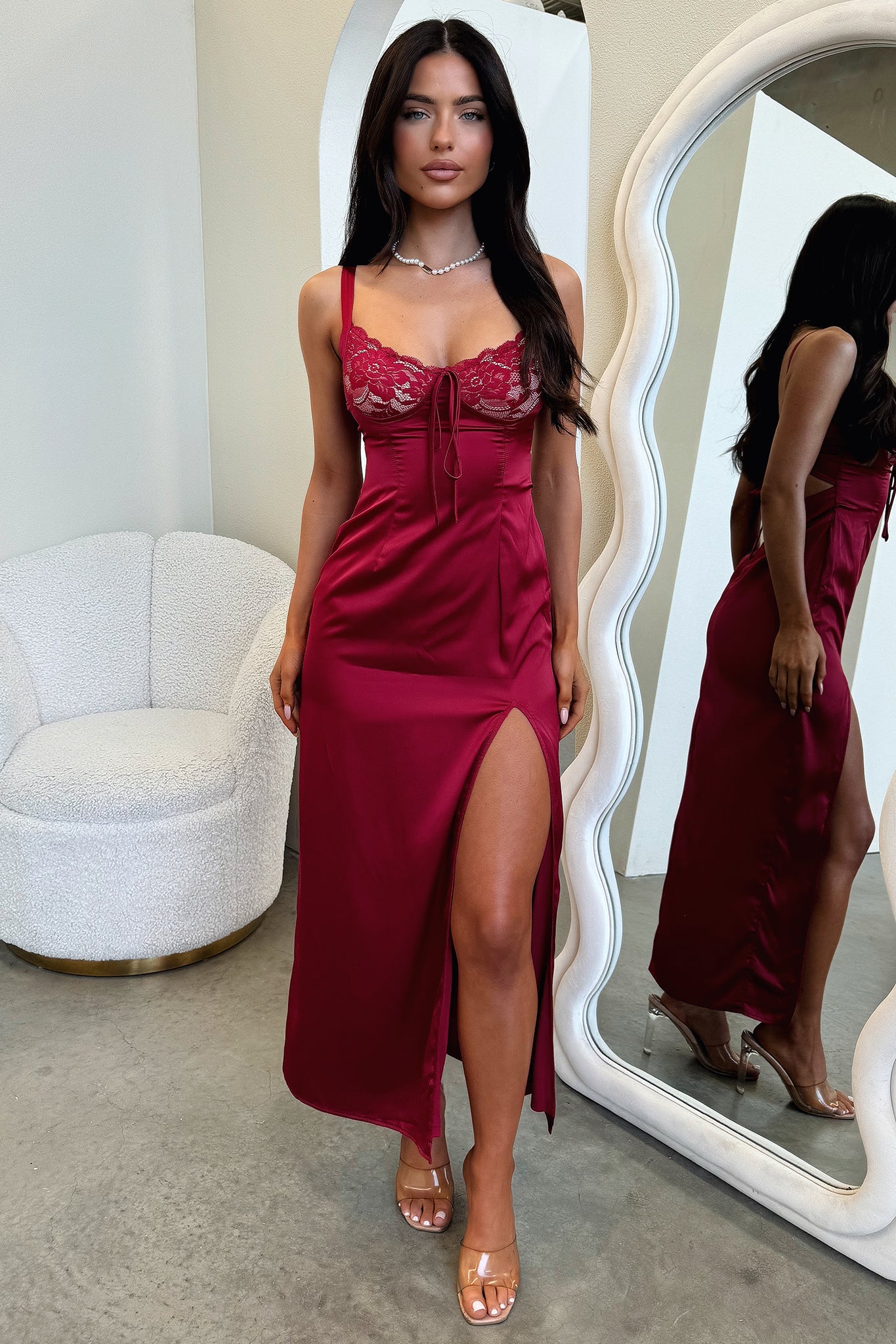 Sorrento Satin Maxi Dress - Red