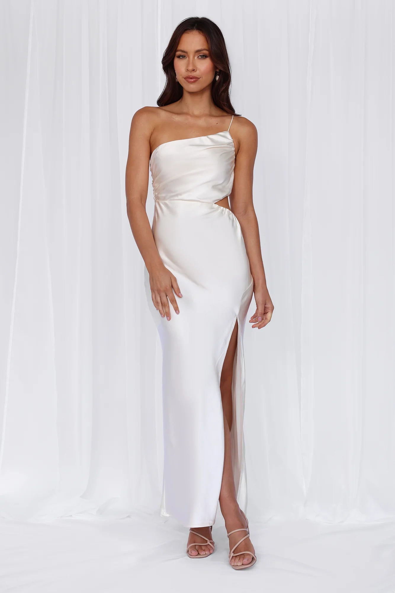 Sale-Dress The Opal One Shoulder Satin Maxi Dress Pearl