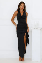 Electric Bloom Halter Maxi Dress Black