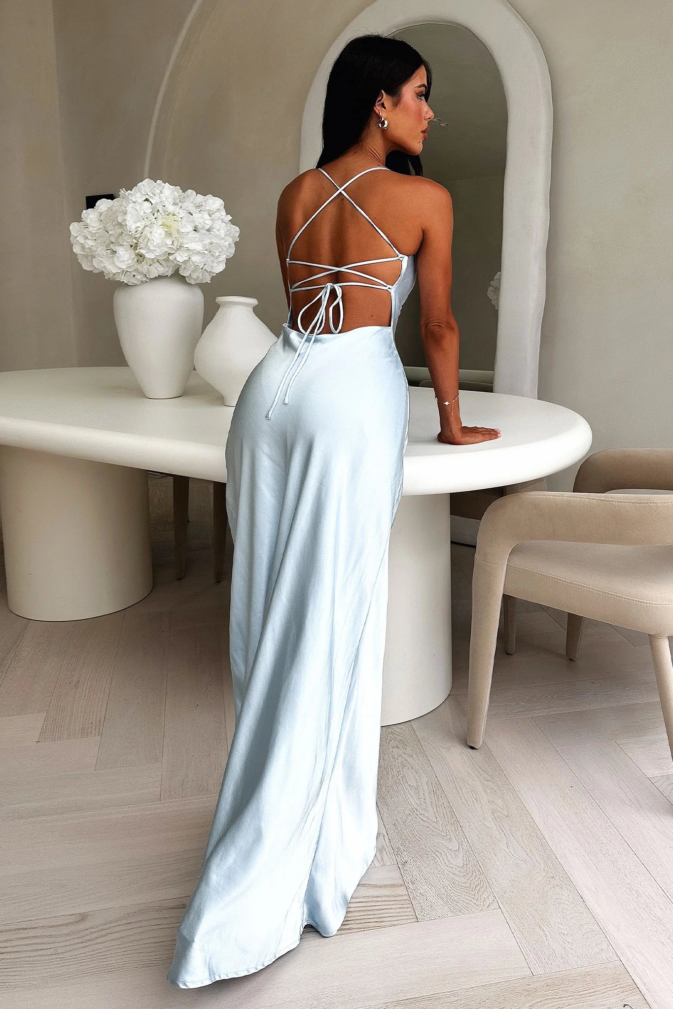 Starlette Cowl Neck Satin Maxi Dress - Blue