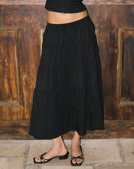image of Izumi Tiered Midi Skirt in Poplin Black