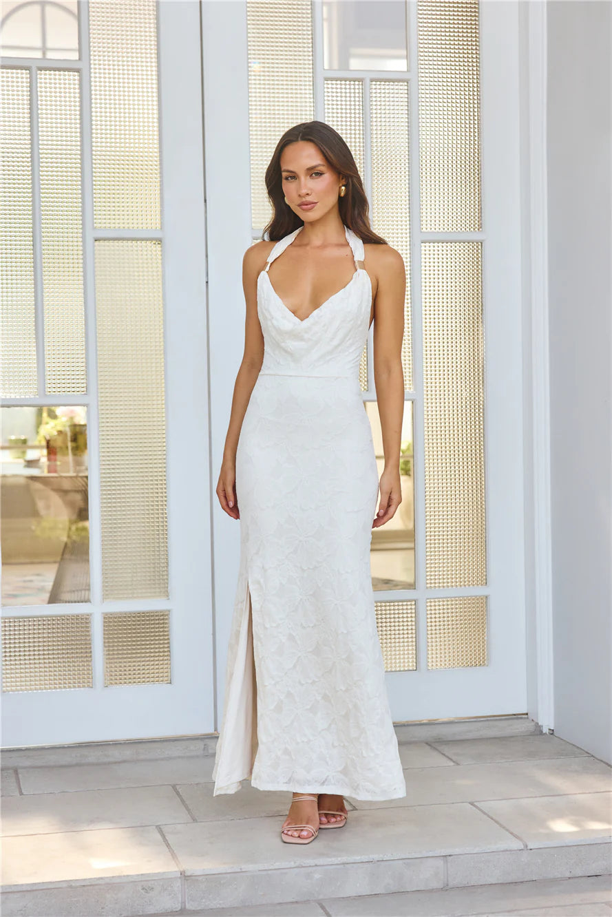 ��clat Affair Halter Maxi Dress Beige
