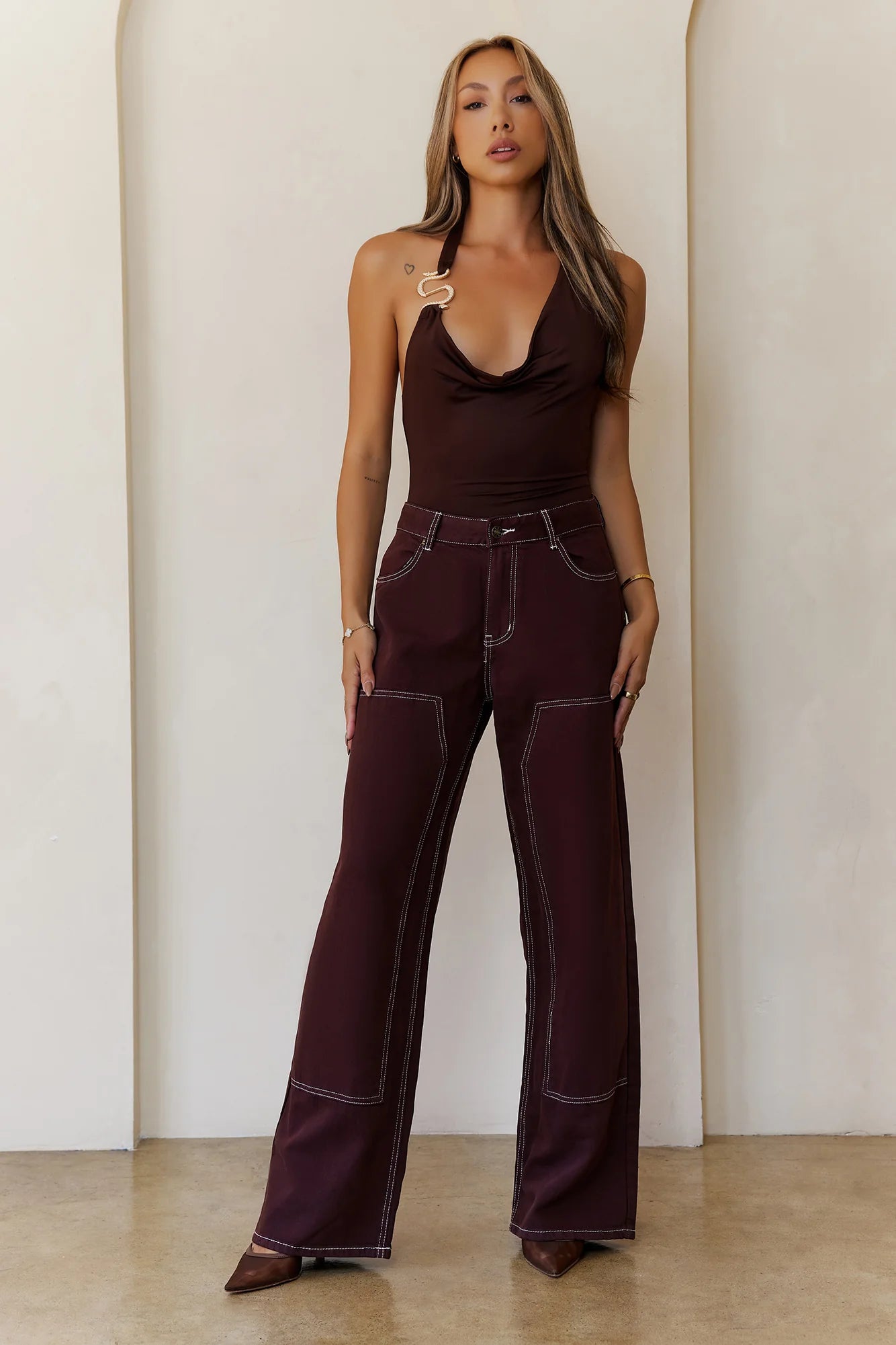 Billionaire Babe Halter Top Brown