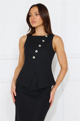 Days In Linen Blend Top Black