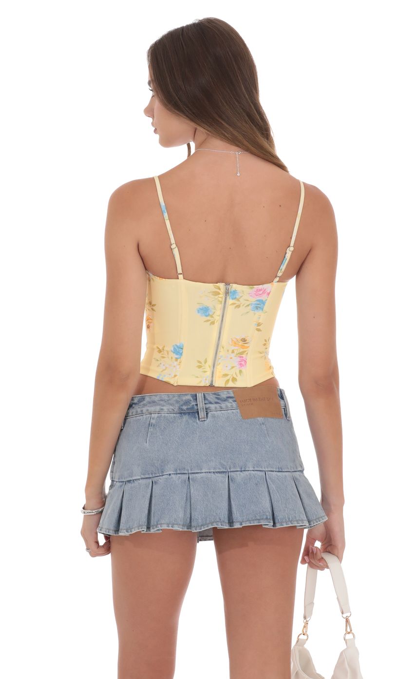 Pointed Floral Corset Top in Yellow