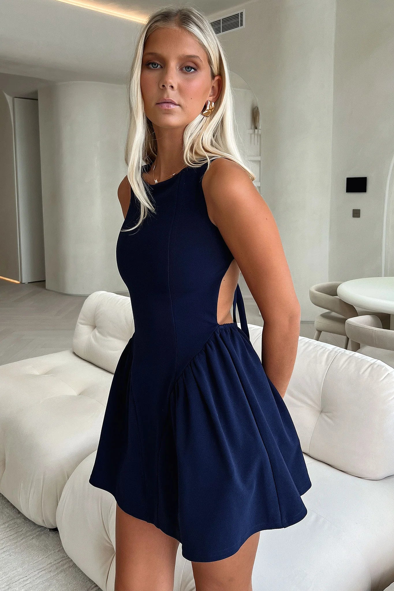 Adeline Lace up Back Mini Dress - Navy