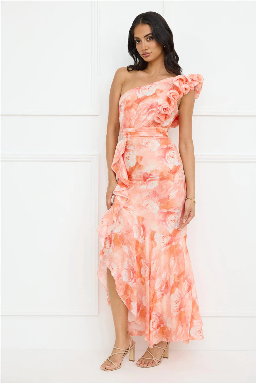 Serene Chic One Shoulder Maxi Dress Peach